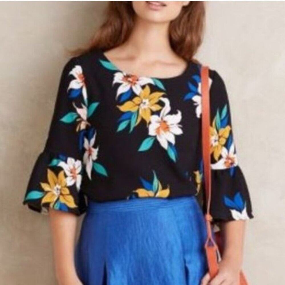 Anthropologie Corey Lynn Calter Kalani Blouse Floral Loud Colorful Tropical